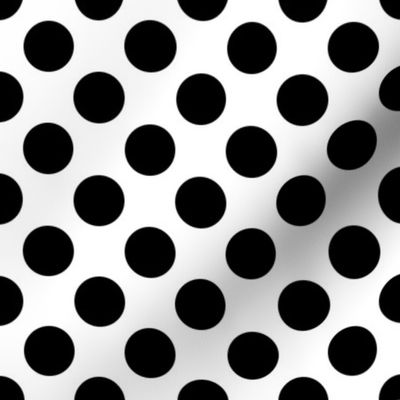 One Inch Close Black Polka Dots on White