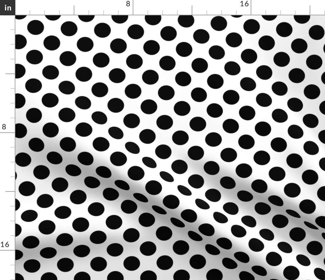One Inch Close Black Polka Dots on White