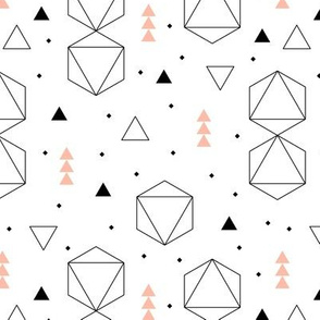 Pastels and black and white geometric scandinavian style abstract fabric triangle coral peach