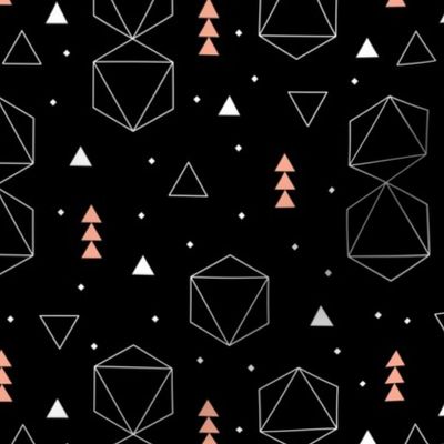 Pastels and black and white geometric scandinavian style abstract fabric triangle coral peach