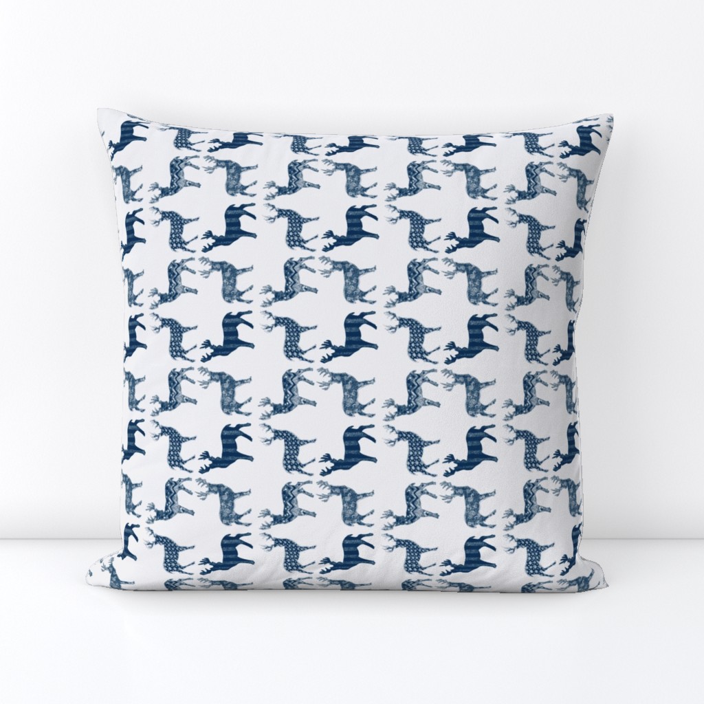 Navy Blue Meadow Deer on White SMALL SCALE-ed