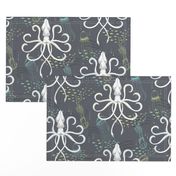 LARGE Ghostly Squid Damask