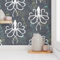 LARGE Ghostly Squid Damask