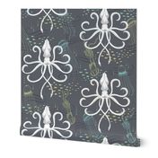LARGE Ghostly Squid Damask