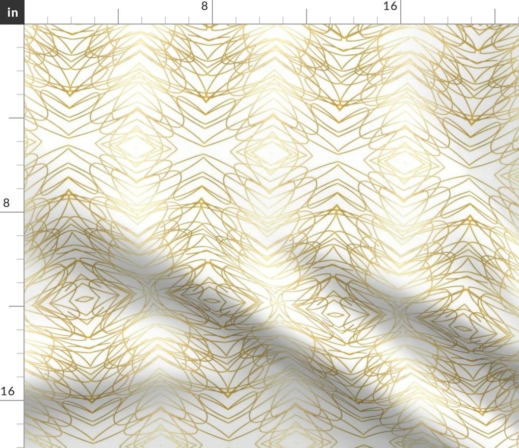 Gold Loops on White Gold Ogee Wallpaper