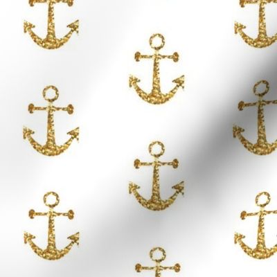 Anchors Aweigh in Gold Glitter on White / Mini