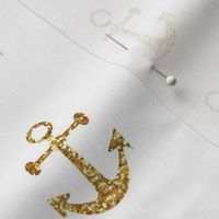 Anchors Aweigh in Gold Glitter on White / Mini