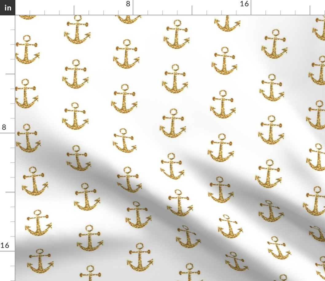Anchors Aweigh in Gold Glitter on White / Mini
