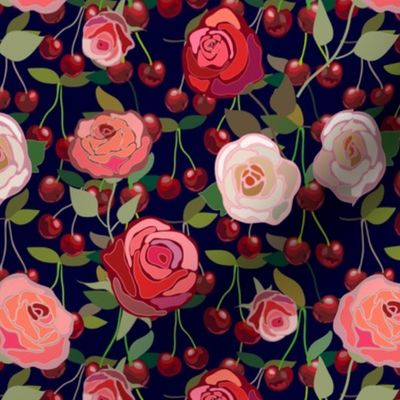 Roses and cherries pattern