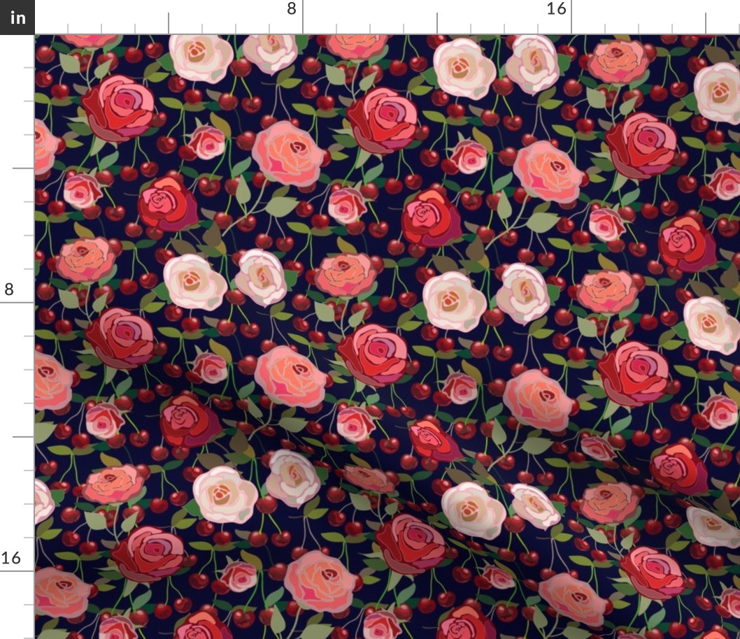 Roses and cherries pattern