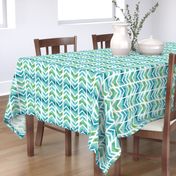 Watercolour Herringbone Geometric Pattern - blue green white - medium-large scale