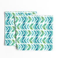 Watercolour Herringbone Geometric Pattern - blue green white - medium-large scale