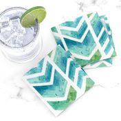 Watercolour Herringbone Geometric Pattern - blue green white - medium-large scale