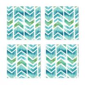 Watercolour Herringbone Geometric Pattern - blue green white - medium-large scale