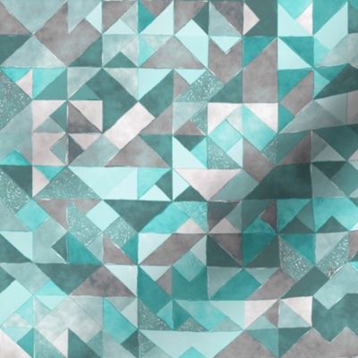 Watercolor Triangles Squares Geometric Mint Green