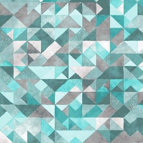 Watercolor Triangles Squares Geometric Mint Green