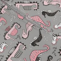 Seahorses Pink on grey