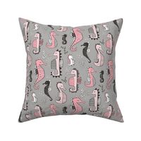 Seahorses Pink on grey