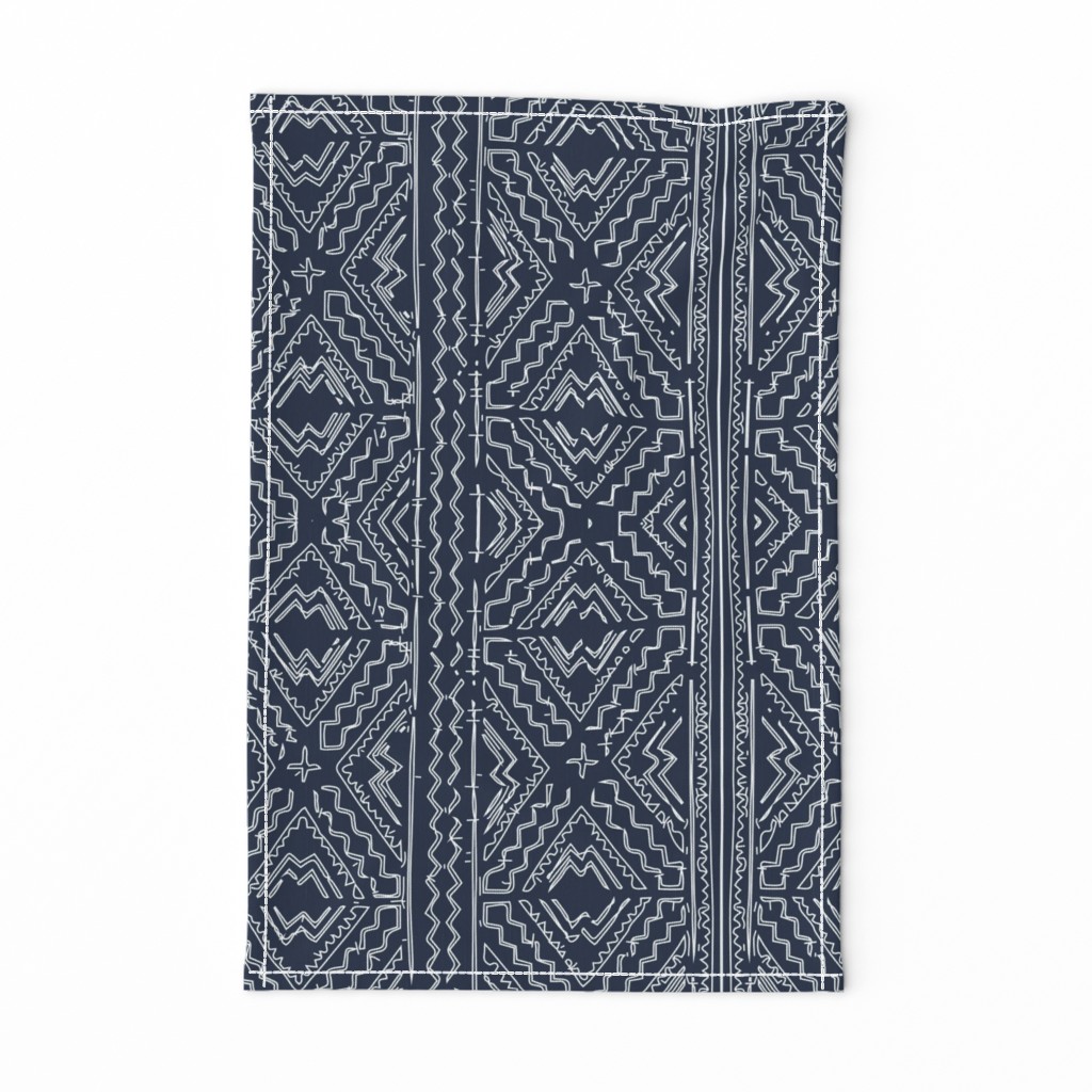 African mud cloth mudcloth tribal white on blue