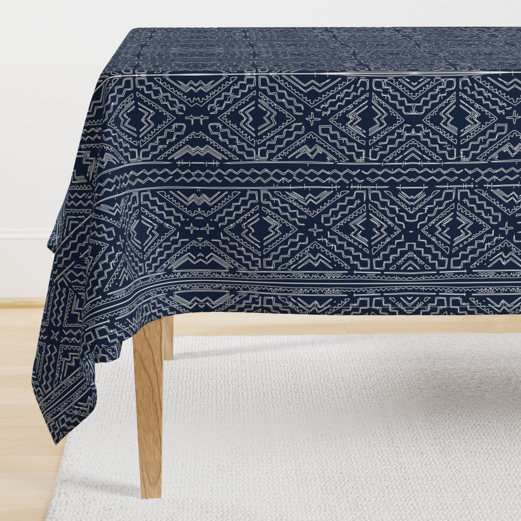 African mud cloth mudcloth tribal white on blue