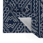 African mud cloth mudcloth tribal white on blue