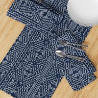 African mud cloth mudcloth tribal white on blue