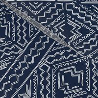 African mud cloth mudcloth tribal white on blue