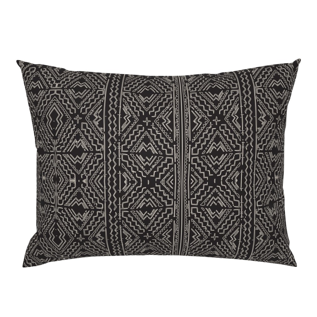 African mud cloth natural on black tribal print