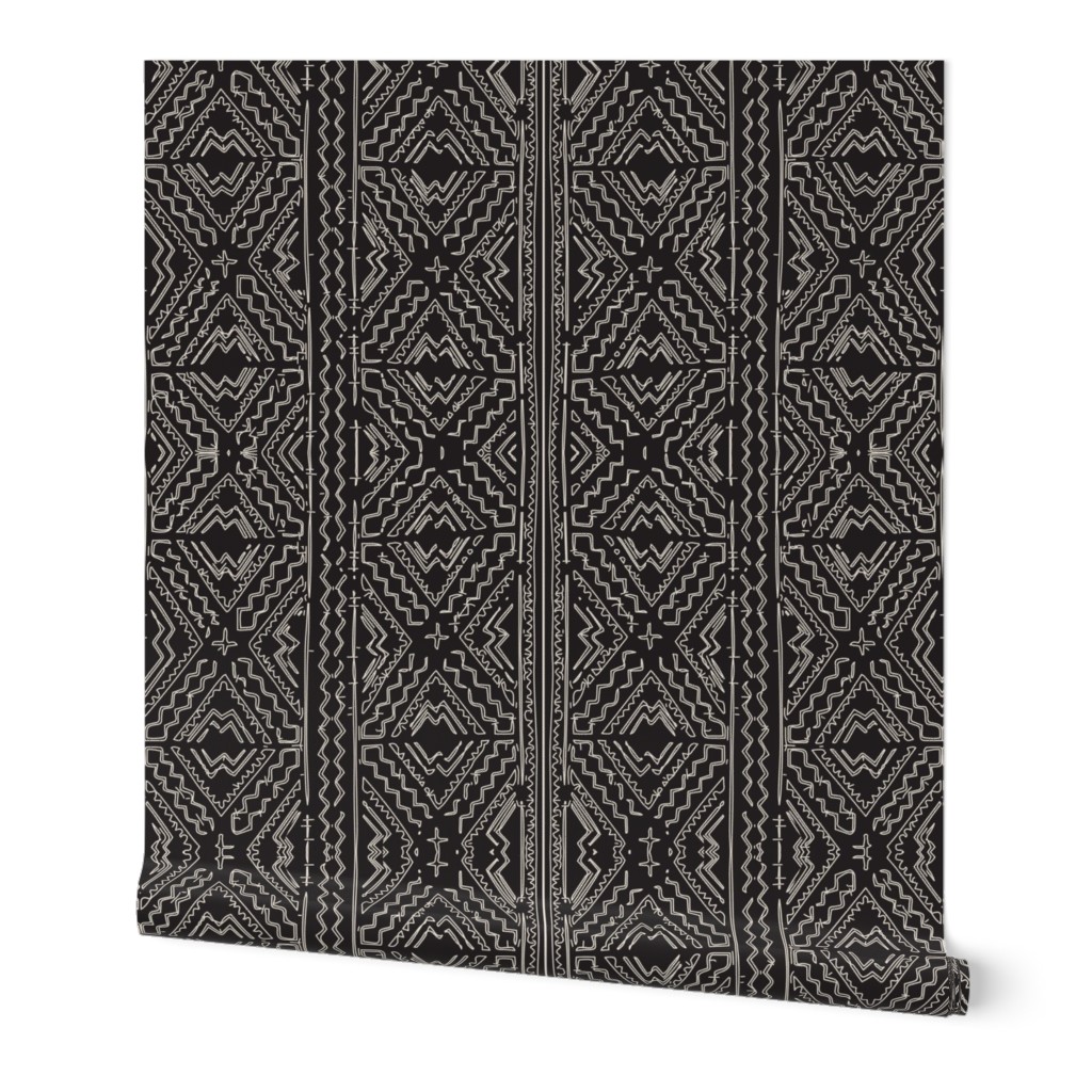 African mud cloth natural on black tribal print