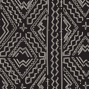 African mud cloth natural on black tribal print