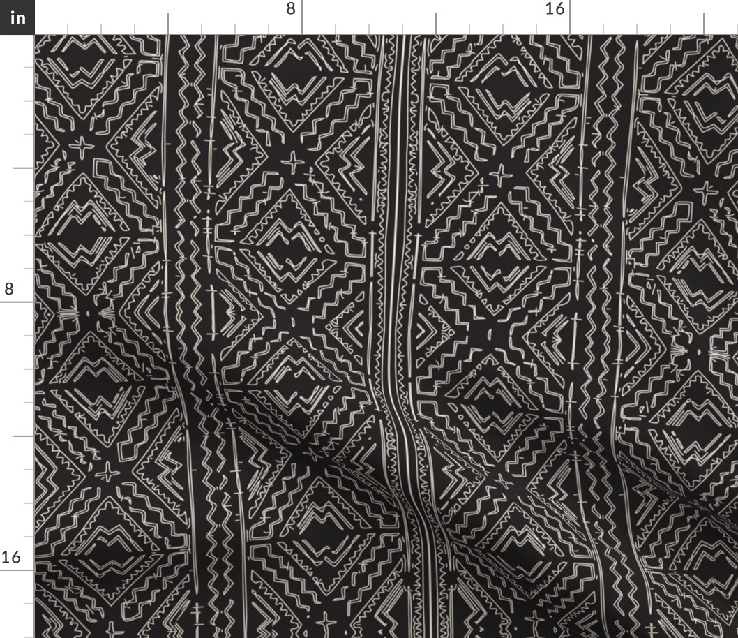 African mud cloth natural on black tribal print