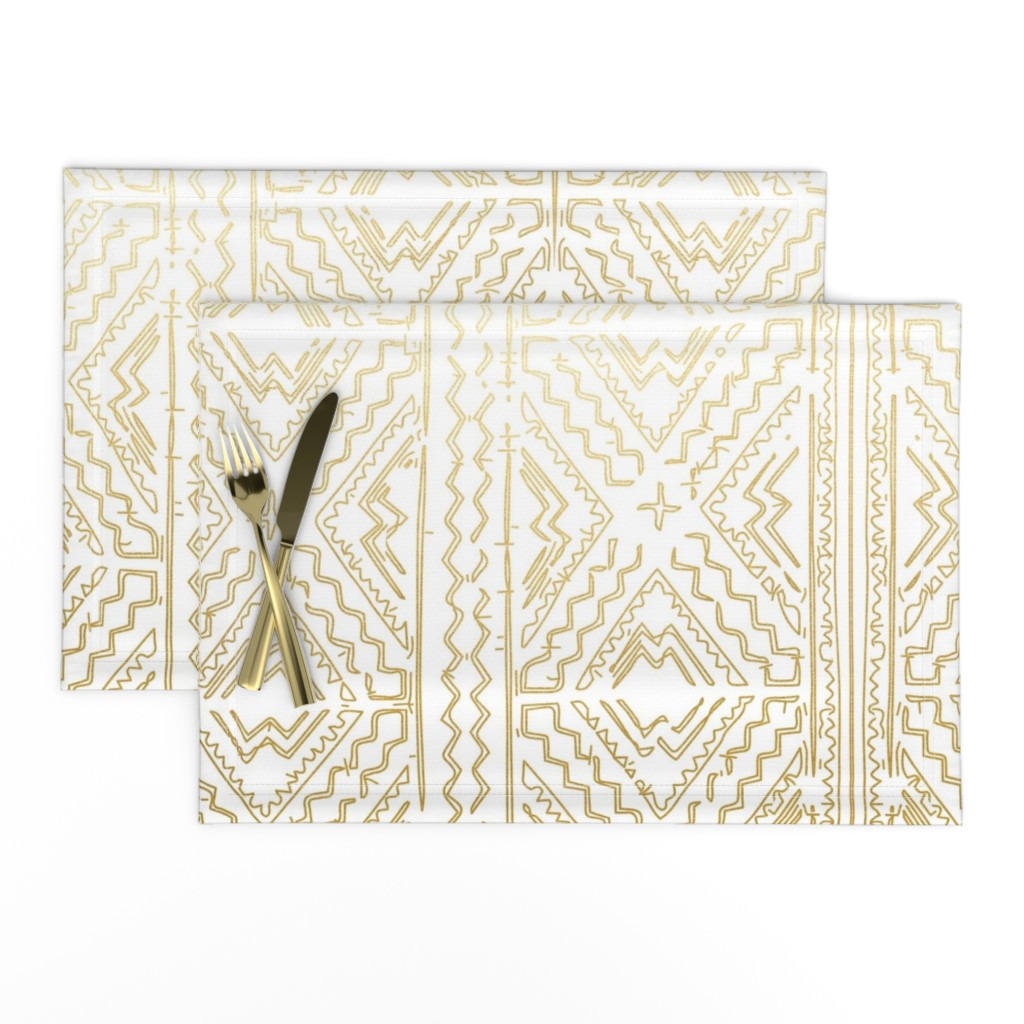 Mud cloth in gold on white medium size