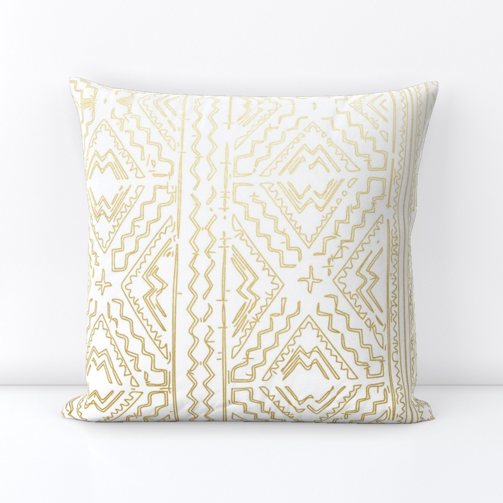 Mud cloth in gold on white medium size