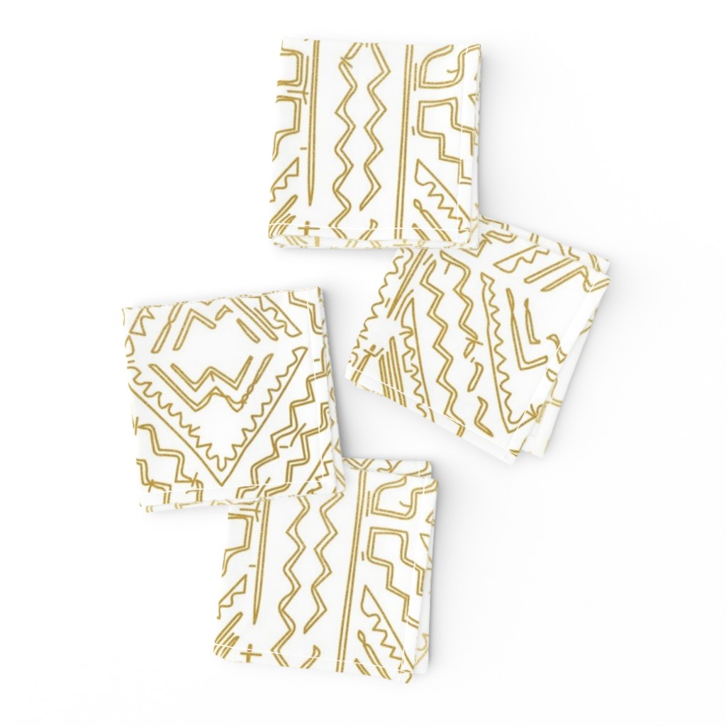 Mud cloth in gold on white medium size