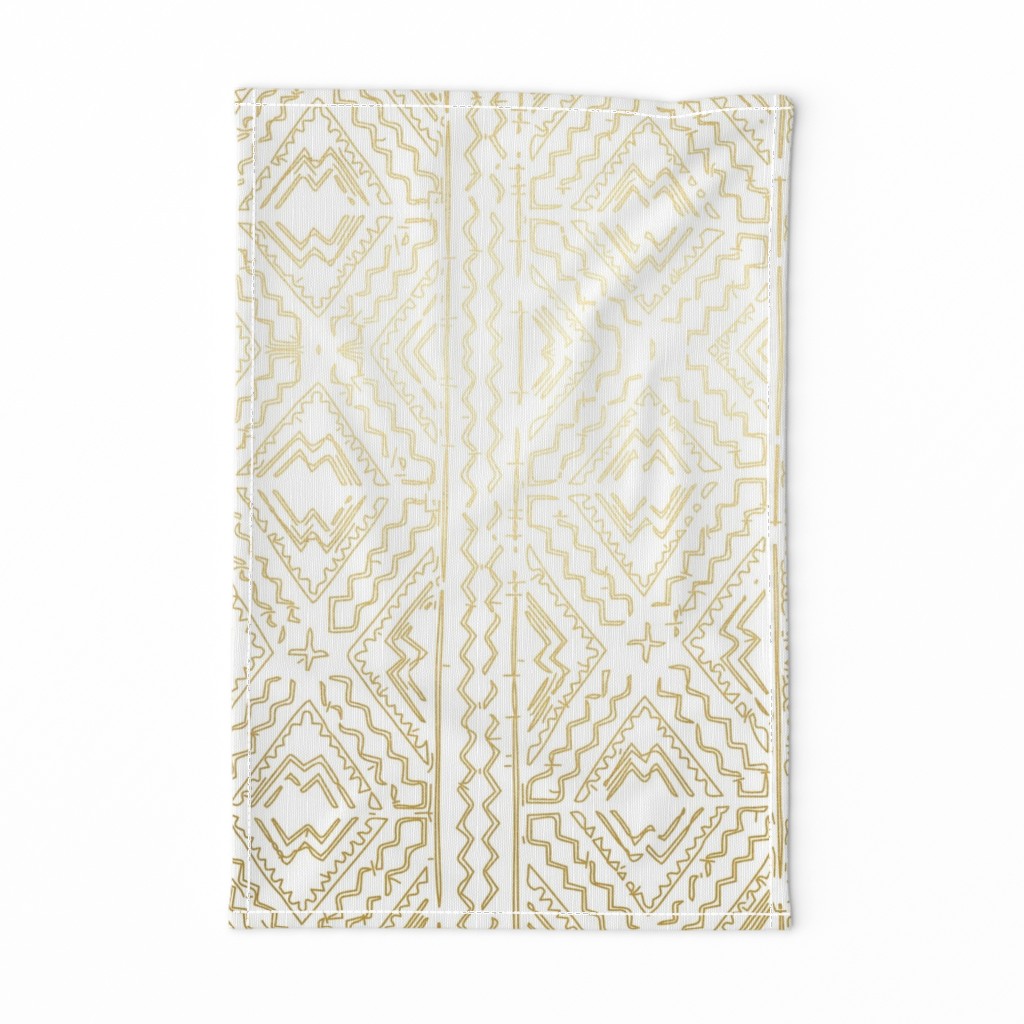 Mud cloth in gold on white medium size