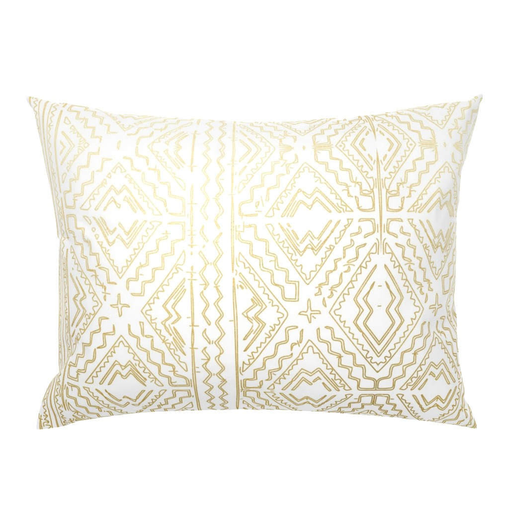 Mud cloth in gold on white medium size