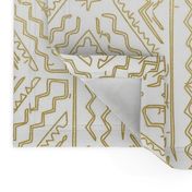 Mud cloth in gold on white medium size