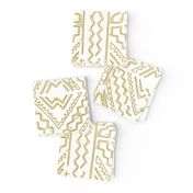 Mud cloth in gold on white medium size