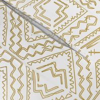 Mud cloth in gold on white medium size