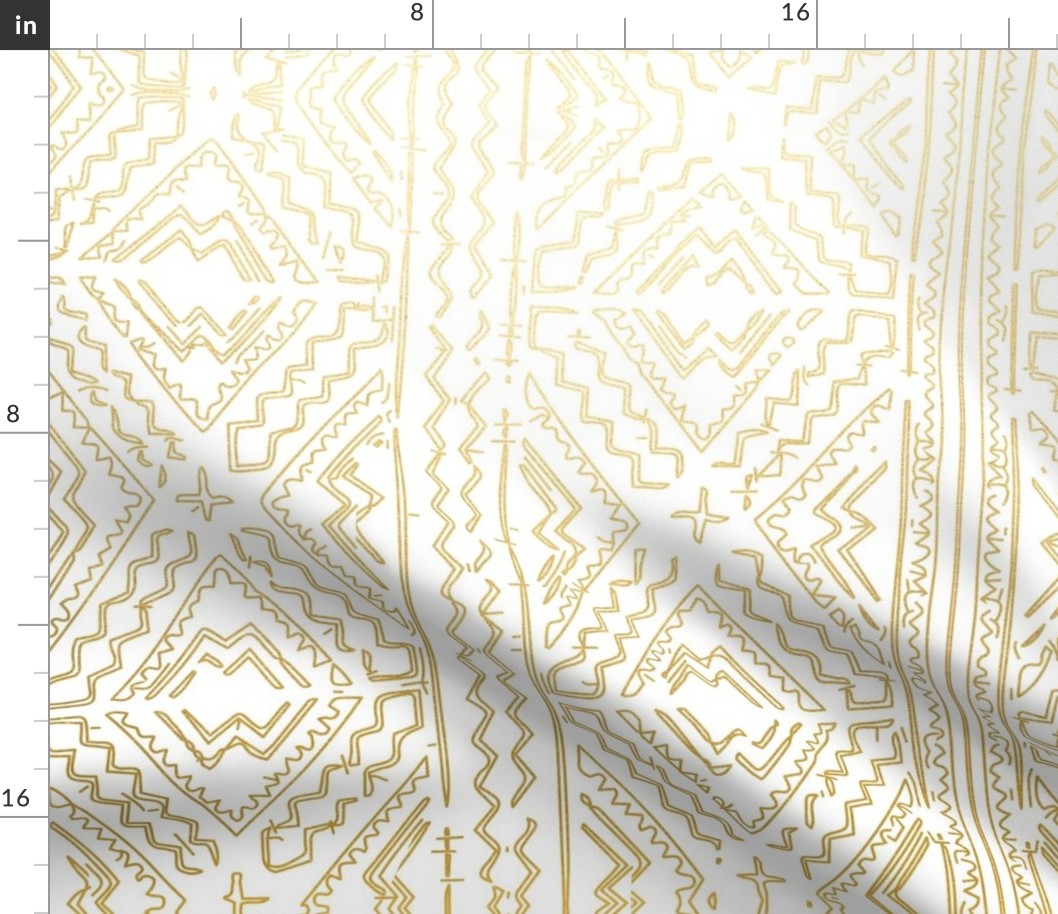 Mud cloth in gold on white medium size