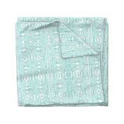 Mud cloth in light turquoise aqua on white