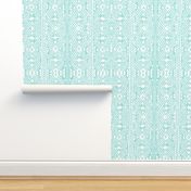 Mud cloth in light turquoise aqua on white