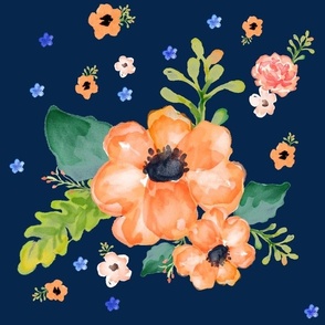 Navy Blue & Orange Floral Dreams