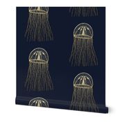 Gold jellyfish on navy