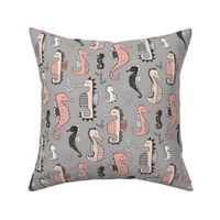 Seahorses peach on Grey