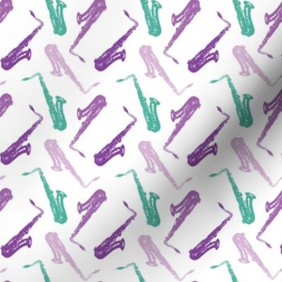 Purple and Teal Saxophones