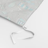 Nautical Doodle with whale,lighthouse,Anchor Mint Aqua Blue on Dark Grey