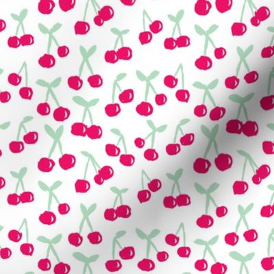 Sweet cherry blossom fruit design for summer girls and spring textiles pink mint
