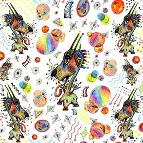 #SFDesignADay Pen and Ink Critter, large scale, white rainbow colorful