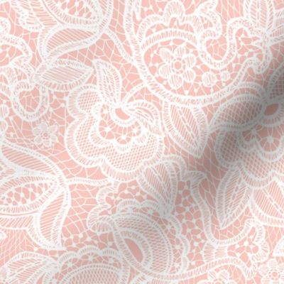 Coral Sprigs and Blooms Coordinate Lace 1